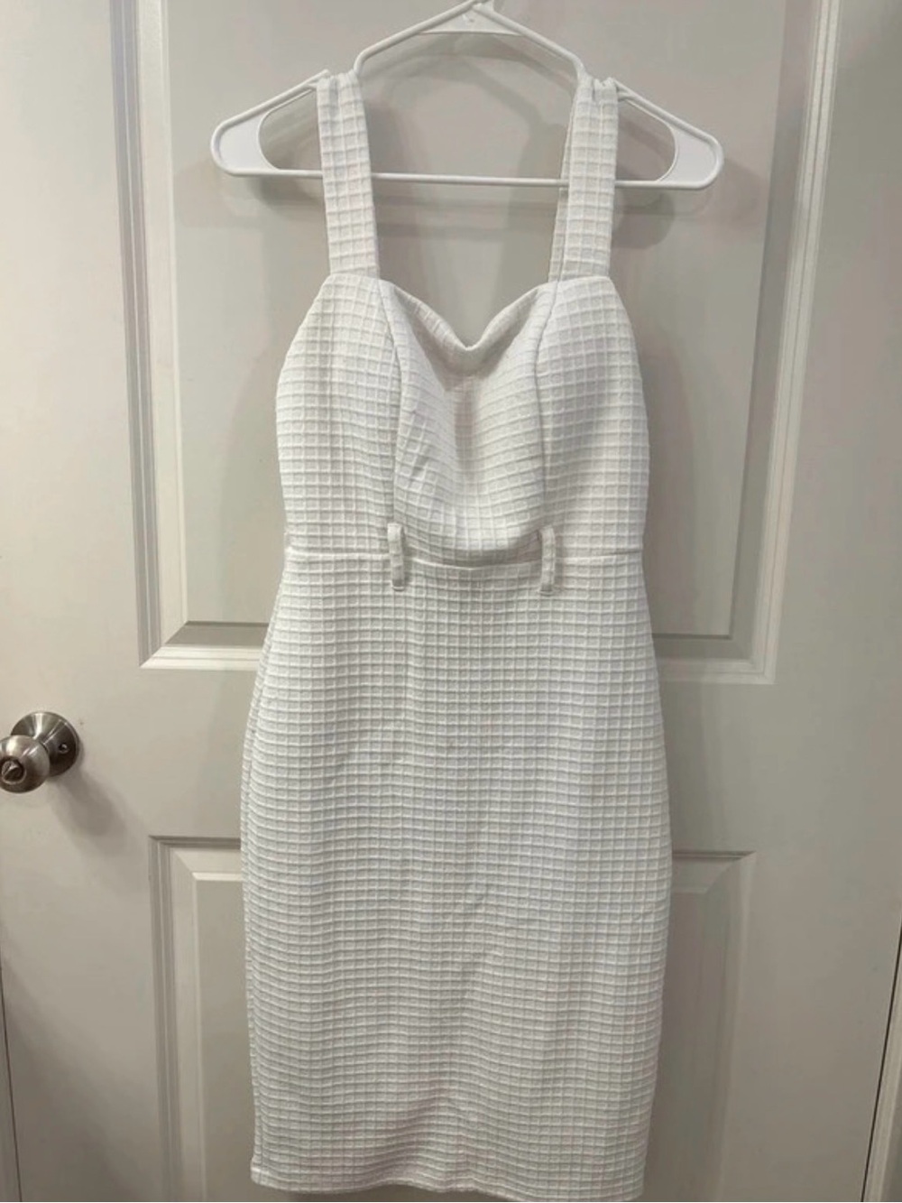 Premier White Textured Midi Bodycon Dresses